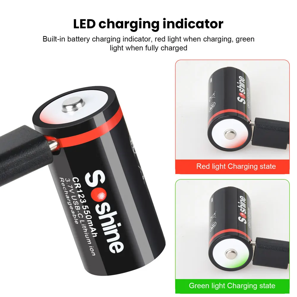 Soshine 3.7V CR123 RCR123 Lithium Battery USB 16340 550mah Rechargeable Battery 100% Original Batteries for Flashlight Camera view 4
