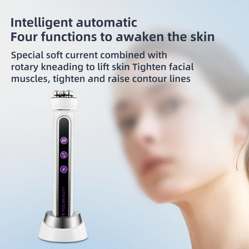 EMS Microcurrent Facial Heating RF LED Photon Pulling Electric Rotating Roller Massage Face Lifting Beauty Device