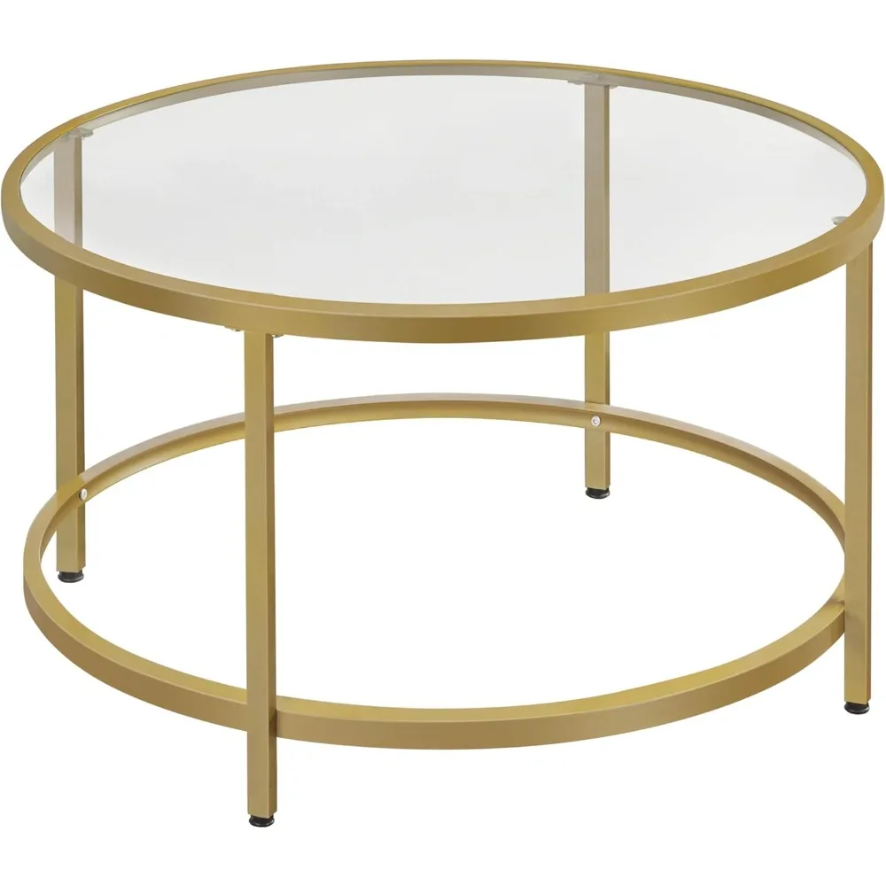 

Gold Glass Coffee Table for Living Room, 27.6" Round Glass Coffee Table with Metal Frame, Circle Coffee Table for Home