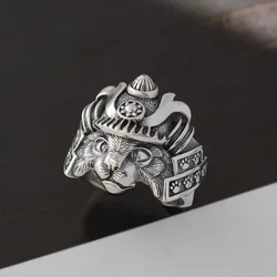 Retro Samurai Cat Ring For Men Silver Color Punk Gothic Adjustable Open Ring Handmade Hiphop Unisex Jewelry Accessories Gift