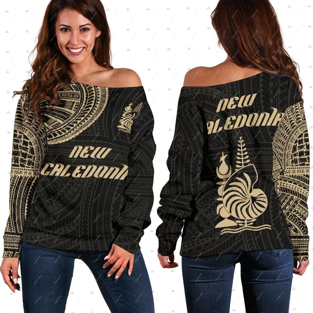 Custom Name New Caledonia French Polynesian Islands Tattoo 3DPrint Women Casual Harajuku Off Shoulder Sweatshirts Long Sleeves E