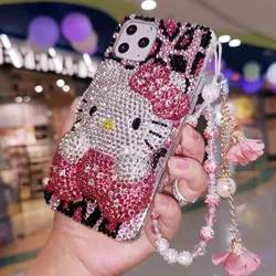 Funda protectora con diamantes de imitación para iPhone, carcasa con dibujos animados de Hello Kitty 11, 16, 15, 14, 13 Pro Max, Xs, 8 plus, 6, 12