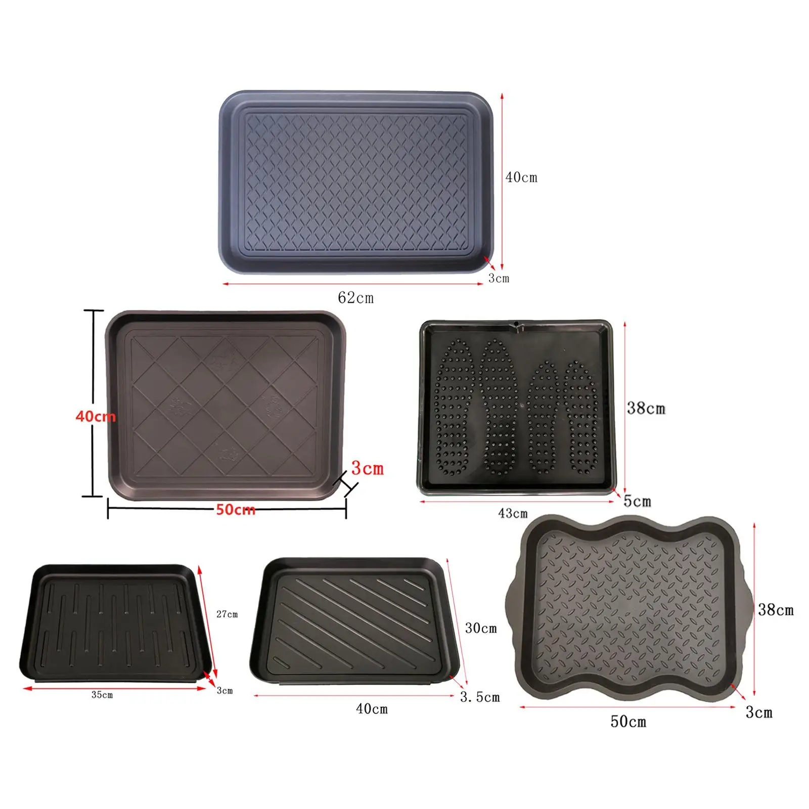 Raised-Edge Plastic Boot Tray, Size Options