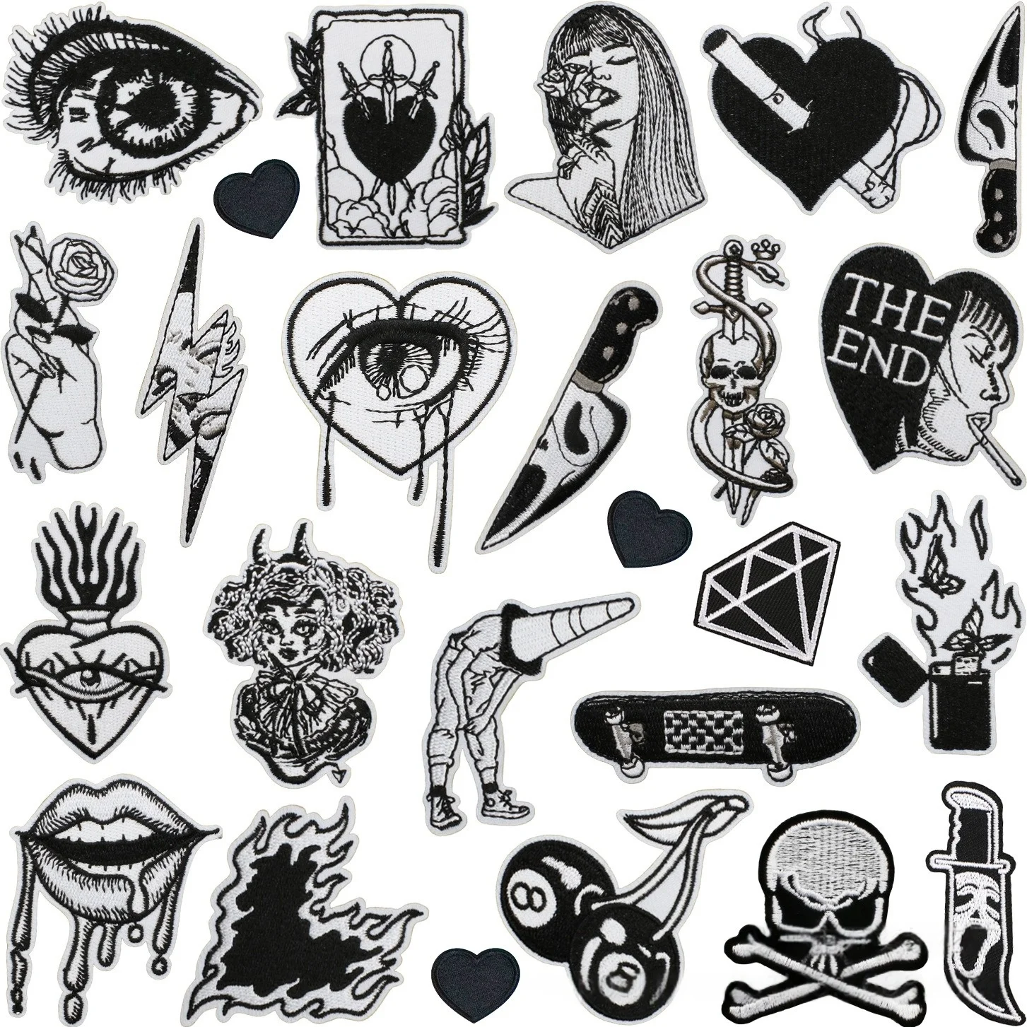 

Love Lips Black and White Flower Knife Embroidery Cloth Sticker Lightning Embroidery Stamp Clothes Ironing Bag Decoration Patch