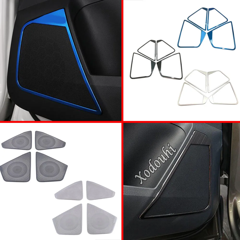 Car Styling Stick Stainless Steel Detector Inside Door Audio Speak Sound Ring Trim For Skoda Karoq 2017 2018 2019 2020 2021 2022