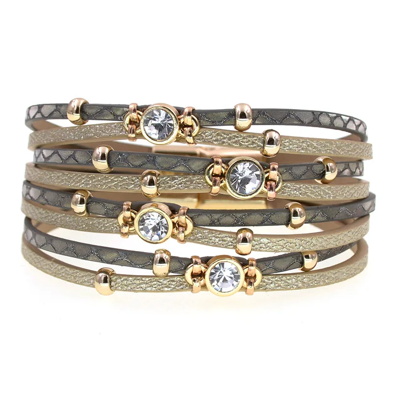 WELLMORE 4 colors Bohemia leather bracelets for women Metal beads charm bracelets magnet bracelet fashion jewelry wholesale