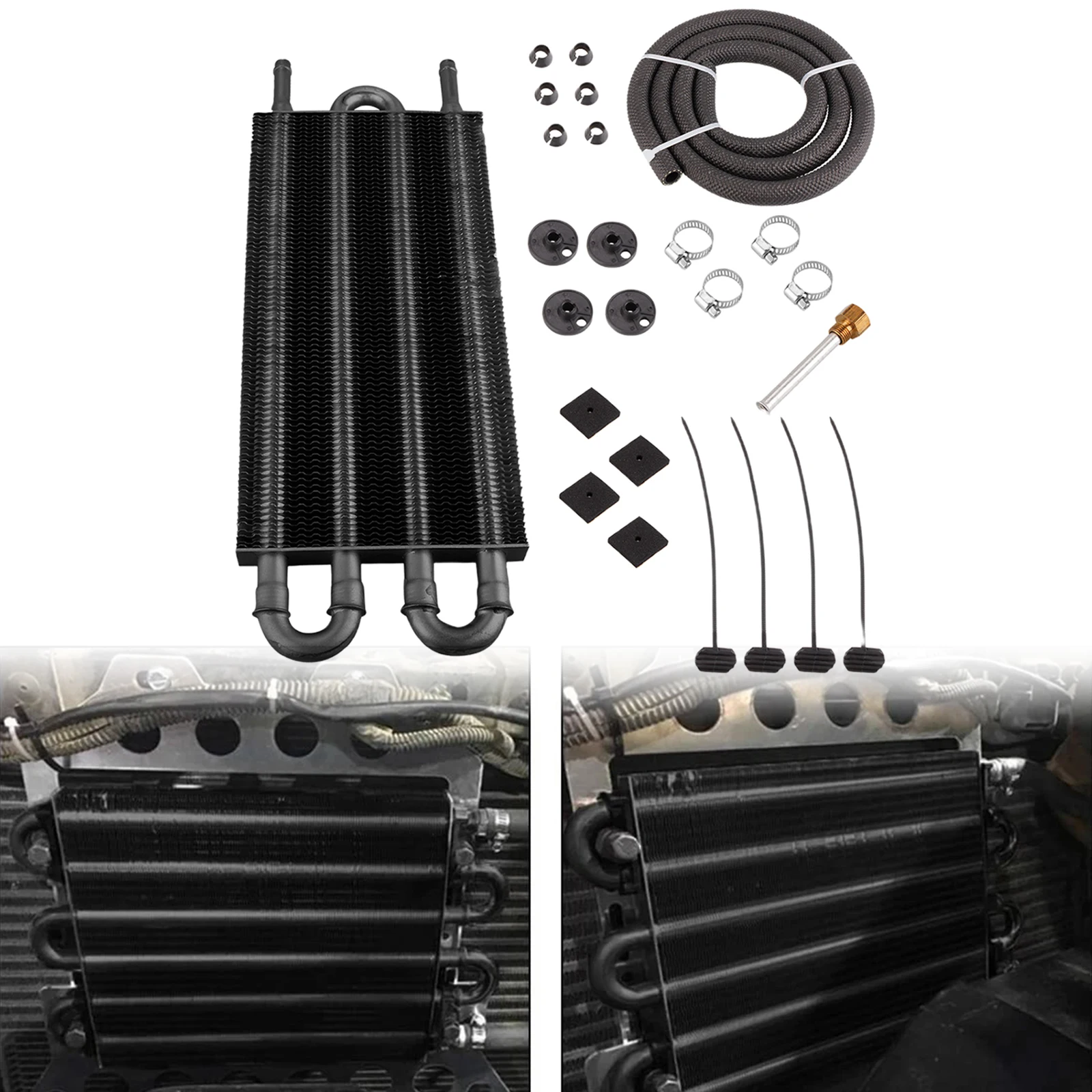4 Row Universal Aluminium Alloy Radiator with Tube and Hose Mounting Kit Oil Radiator Transmission Engine Cooler