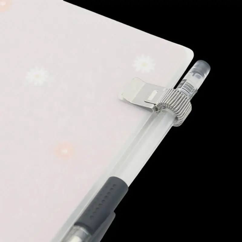 **1Pcs Multifunctional Telescopic Spring Electroplating Pen Clip Notepad Portable Spring Pen Slot Fixed Stationery Accessories