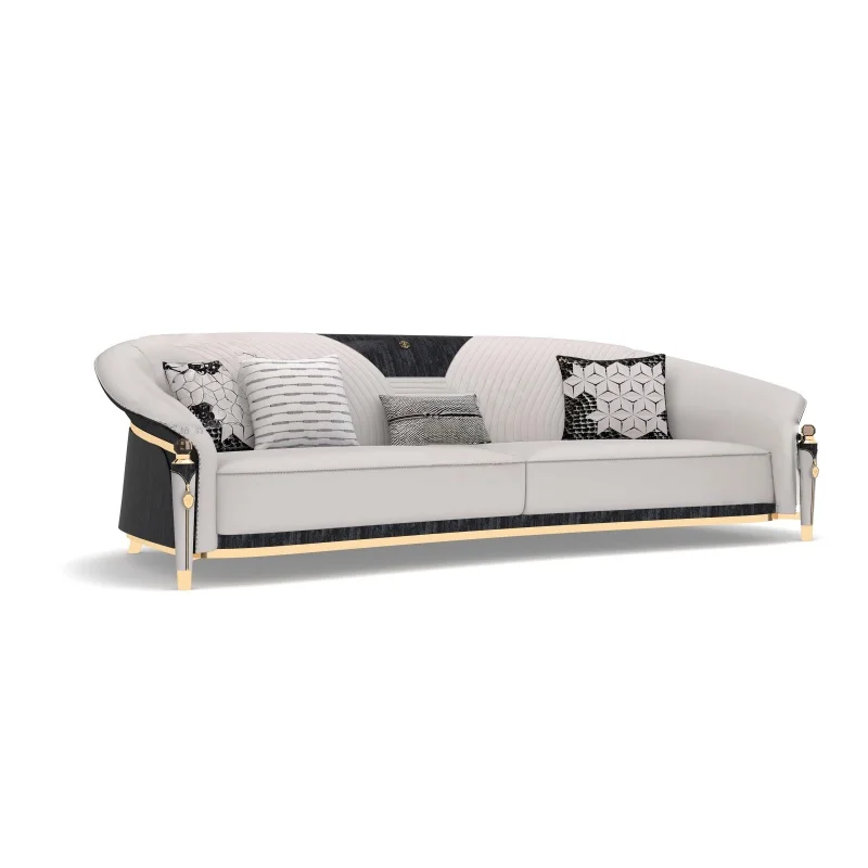 #Hot Selling Italian Design Modern Genuine Leather Three Seat Sofa with Stainless Steel Legs for Living Room