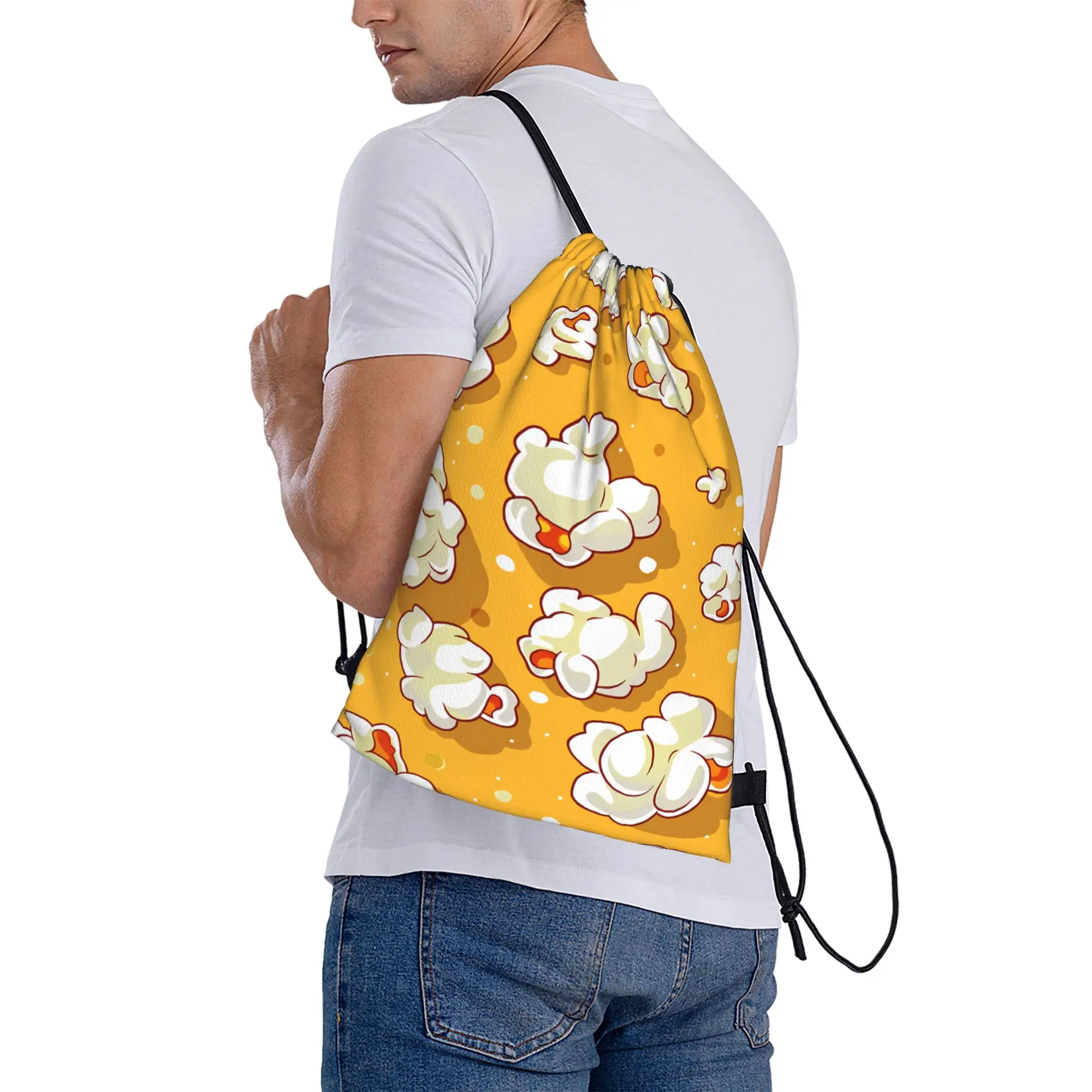 Popcorn-themed Drawstring Bag  Retro Football Gym Backpacks For Unisex Folding Sackpack String Bags