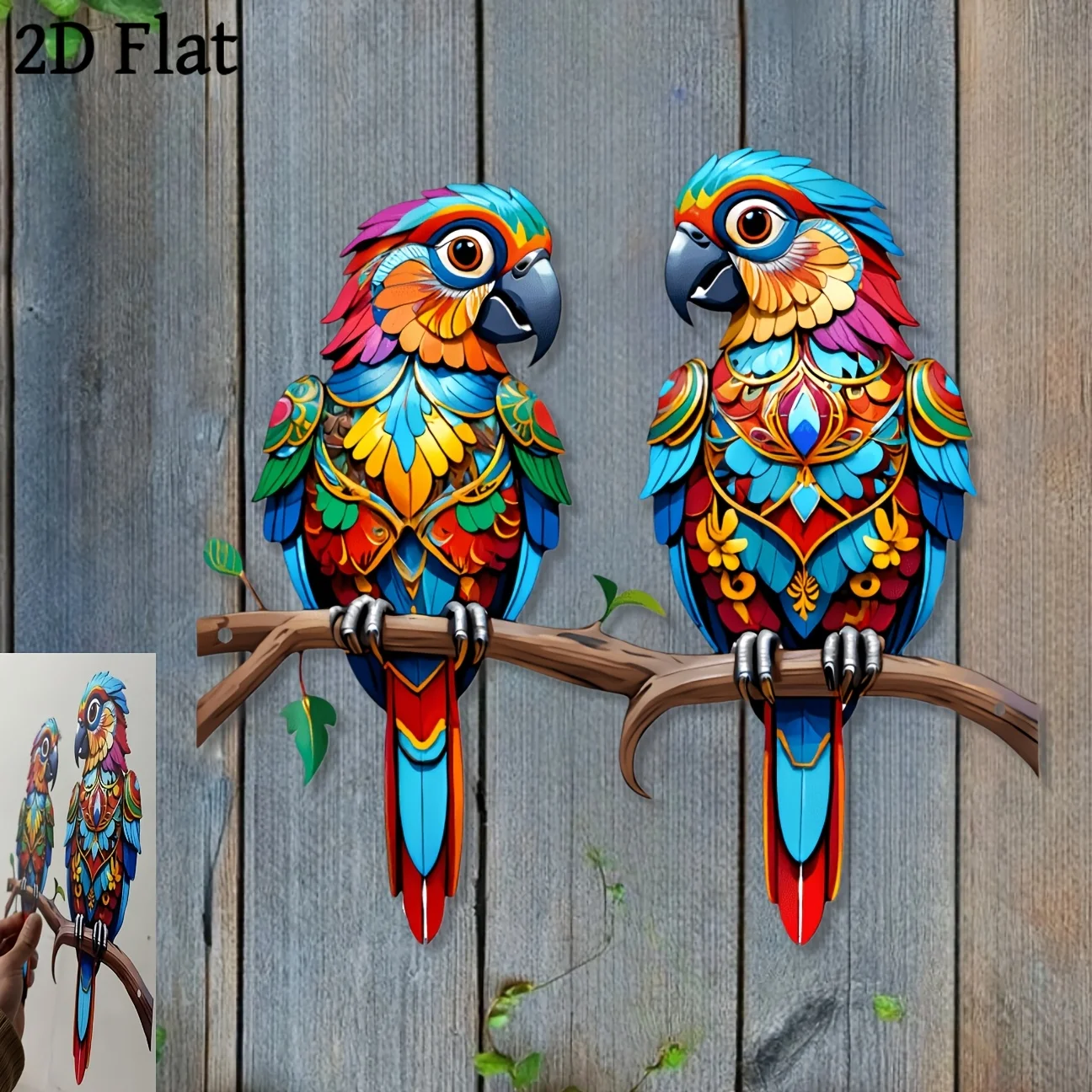 2D flat, 1pc, two adorable metal bird wall art decor - perfect for patio, garden, living room, and bedroom fence decoration