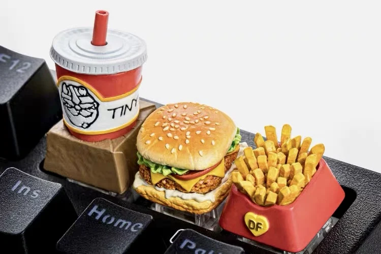 Cute Hamburger Artisan Keycap Custom Resin Gourmet Food  Keyboard Cap Personalized KeyCap for Mechanical Keyboard Accessories