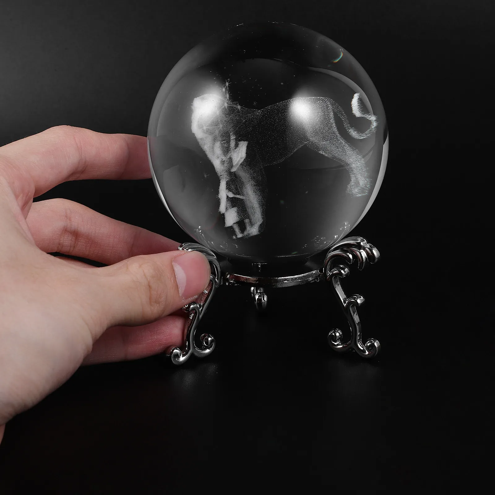1Set Crystal Ball Ornament with Stand Clear Transparent Crystal Sphere Intricately Carved Constellation Pattern Home Office