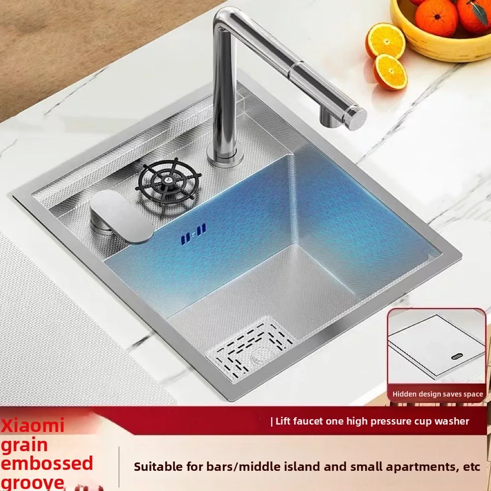 

Silver Stainless Steel Hidden Kitchen Sink Bar Apartment Small Single Slot With Lid Cup Washer Household Mini Wash Dish Basin