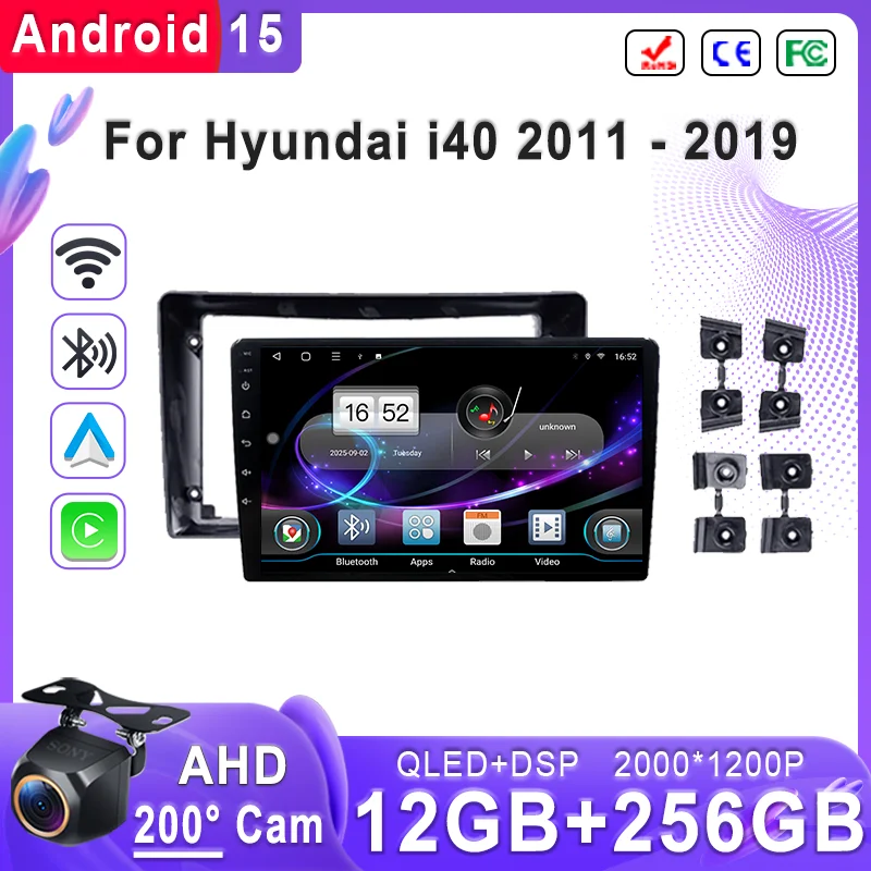 

Plug and Play For Hyundai i40 2011 - 2019 Android 15 Car Touch Screen Multimedia Stereo Auto Radio Head Unit Navigation Wifi 4G
