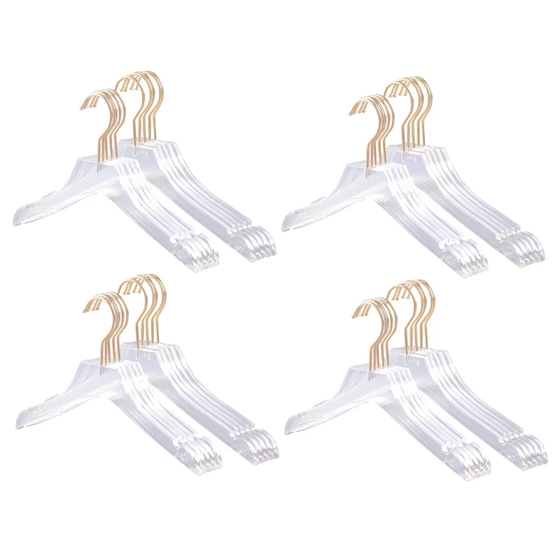 

20 Pcs Clear Acrylic Clothes Hanger With Gold Hook, Transparent Shirts Dress Hanger With Notches For Lady Kids L