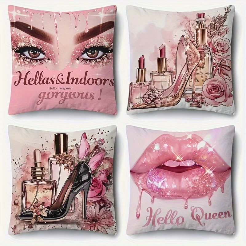 Home Decor Glamorous Makeup & Lips Pillow Covers Pattern Cushion Cover Suitable for Sofa Bedroom Car Pillow Cover