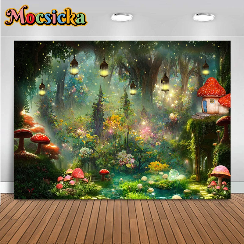 사진 촬영용 녹색 숲 배경, 자연 버섯 집 부활절 장식, 계란 아기 생일 용수철 배경, 사진 스튜디오