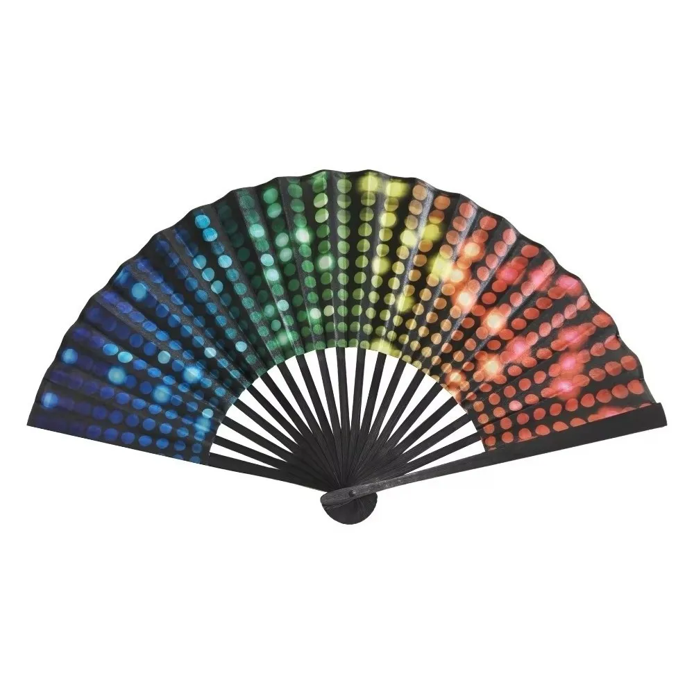 Durable Gradient Colorful Folding Hand Fan 23 Cm Reflective Kung Fu Fan Handheld Leopard Print Silk Fan Music Festival