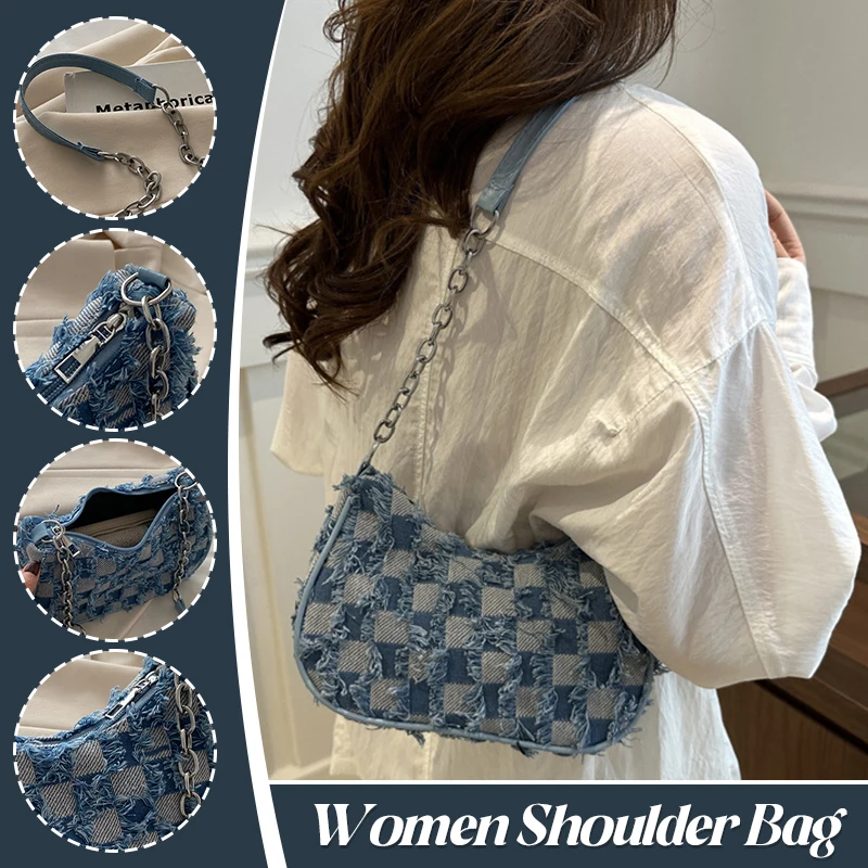 

2025 Fashion Women's Shoulder Bag Casual Personality Gradient Star Denim Chain Crossbody Shoulder Small Square Women's Bag