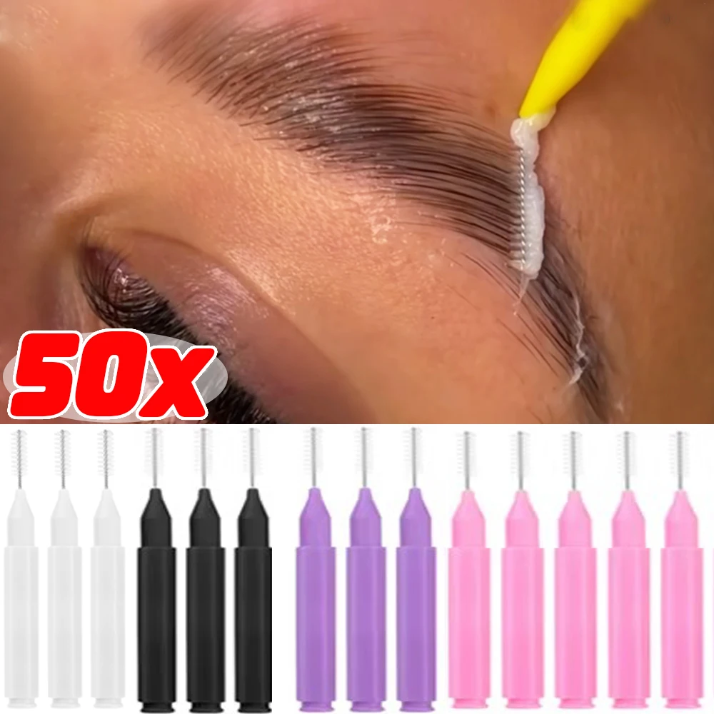 50Pcs Mini Eyebrow Brush Brow Lifting Brush Disposable Brow Lifting Brushes Micro Bendable Eyelash Brow Applicators Makeup Tools