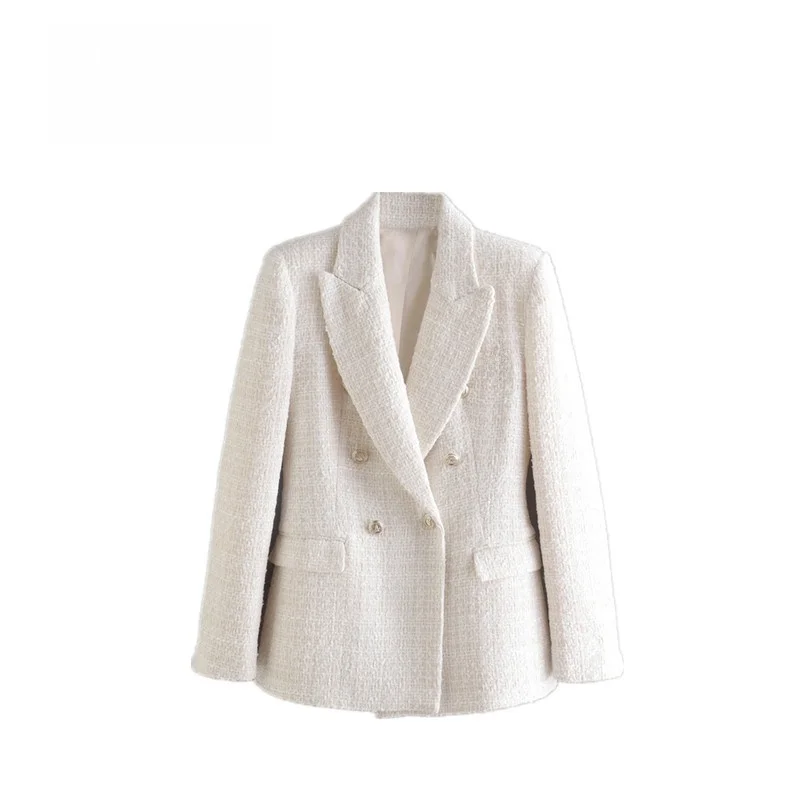 

Весенний модный текстурированный пиджак с двойными пуговицами в стиле «маленький аромат», женский, из полиэстера, с длинными рукавами, стандартной длины