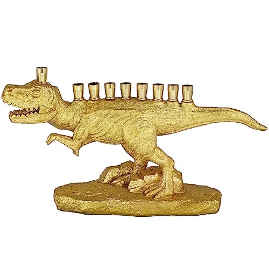 

Zion Judaica Dinosaur Menorah 3D Polyresin with Brass Cups Functional Dino Candle Menorah Fits Standard Chanukah Candles Collec