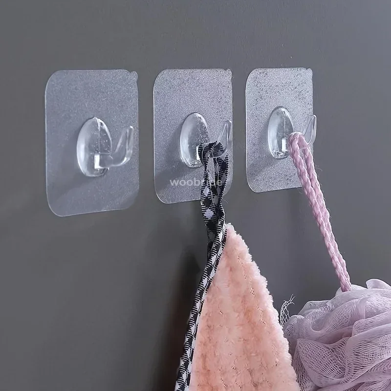 1/50Pcs Self-adhesive Hook Transparent Door Wall Hanger Hook Child Heavy Load Rack Kitchen Bathroom Towel Key Rack Sticky Hooks