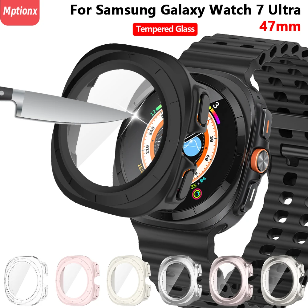 

PC Case for Samsung Galaxy Watch 7 Ultra 47mm Tempered Glass Anti-scratch Screen Protector Bumper Protective Cover Accessories