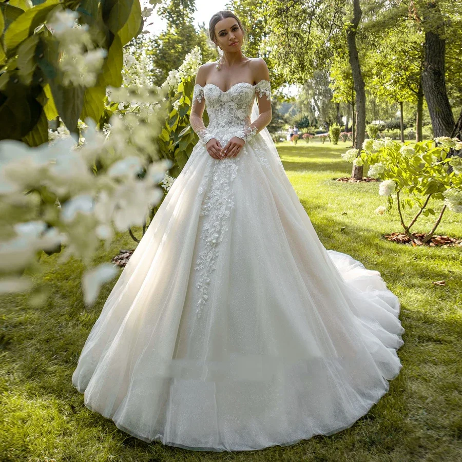 Flavinke personalizado sexy a linha vestidos de casamento fora do ombro vestido de noiva apliques querida vestido de casamento vestidos de novia