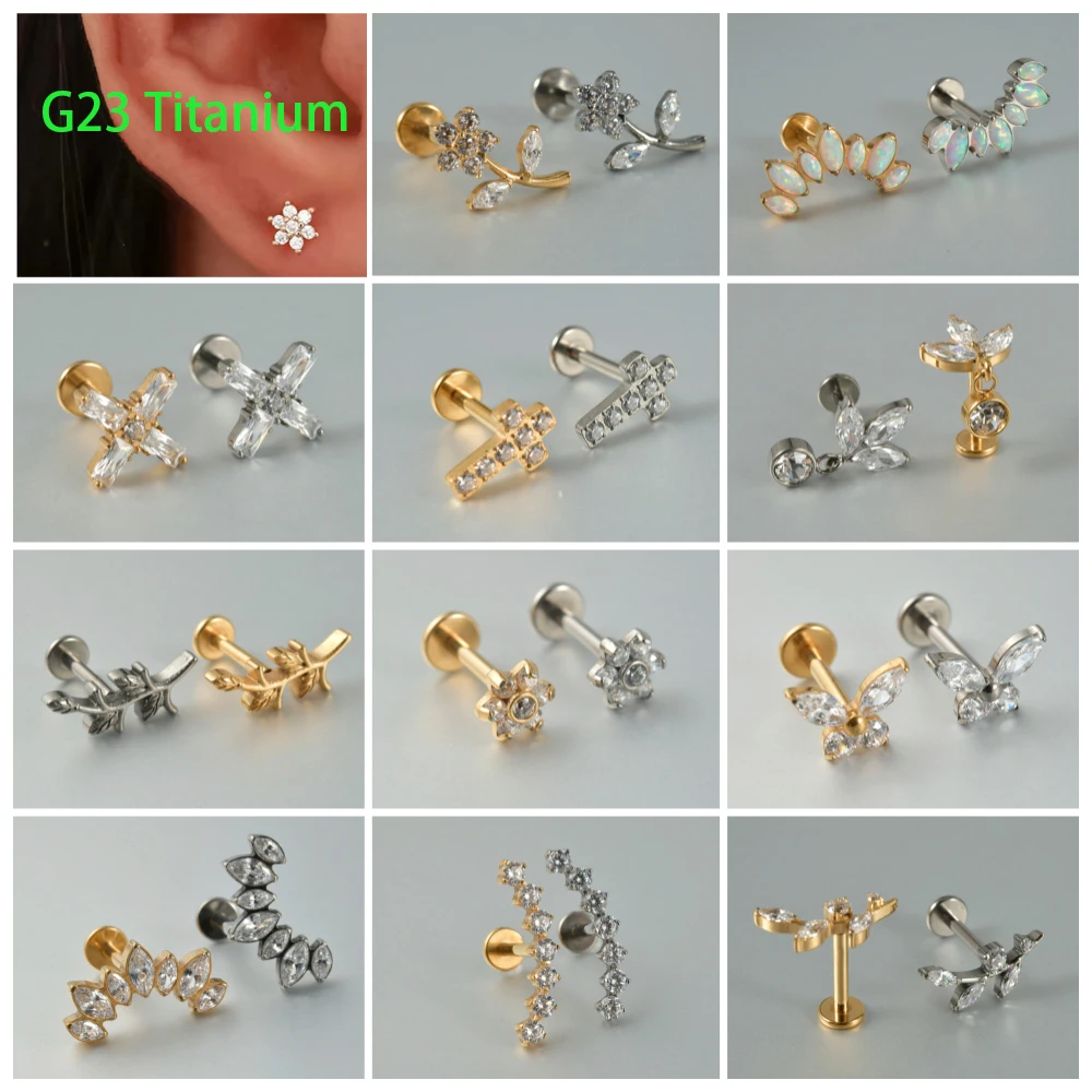 

1PC G23 Titanium Butterfly Flower leaf Cz Labret Lip Stud Ear Cartilage Tragus Helix Earring Daith Lobe Piercing Body Jewelry