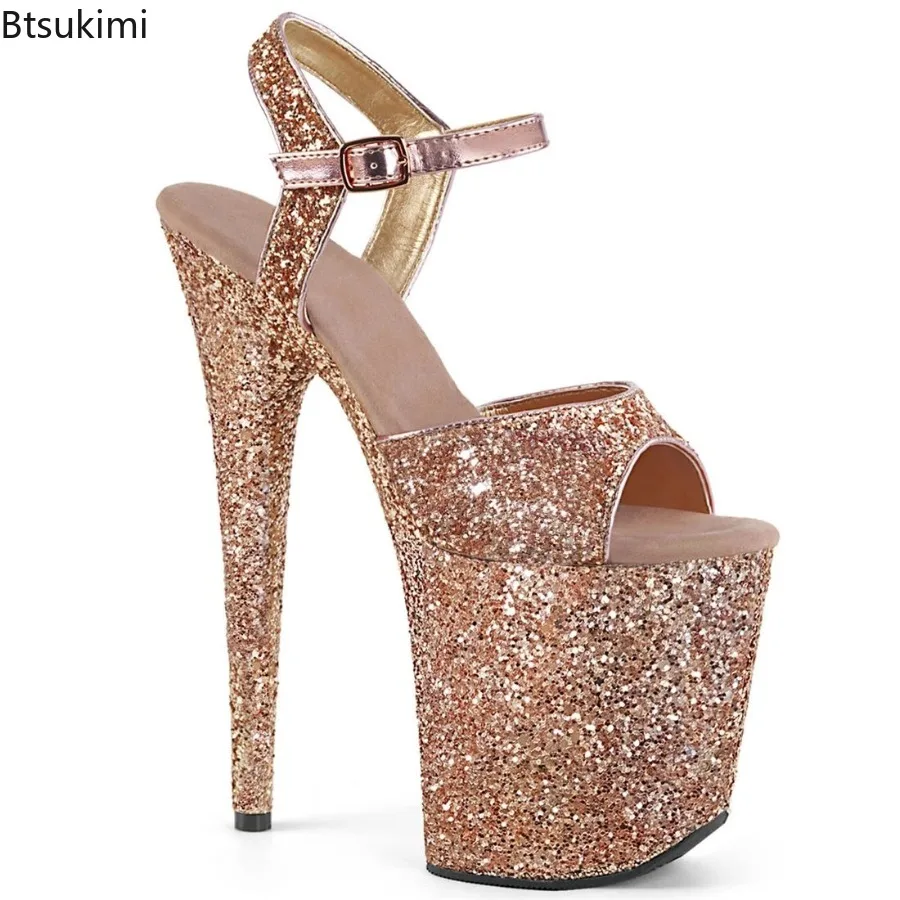 20cm Sexy Sky-high Flash Waterproof Platform Stiletto Heels/ultra-high Heel Pole Dancing Model Walking Sandals Plus Size 34-45
