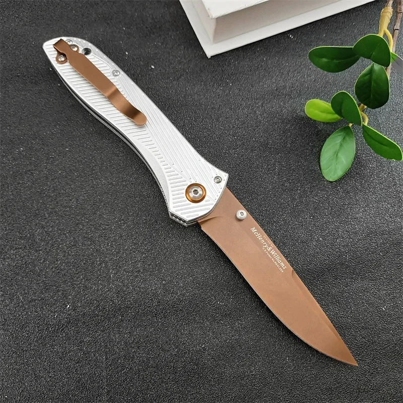 BM 710FE-24 McHenry & Williams Outdoor Folding Knife Flat Earth PVD Recurve Drop Point Blade Aluminium EDC Tactical Pocket Knife