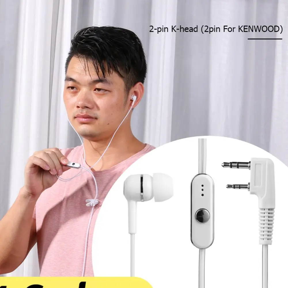 

1.2m PTT Mic Earpiece Headset for Walkie Talkie 2 Pin Dual Earphone Earpiece Replacement Portable PTT Mic headphone for KENWOOD