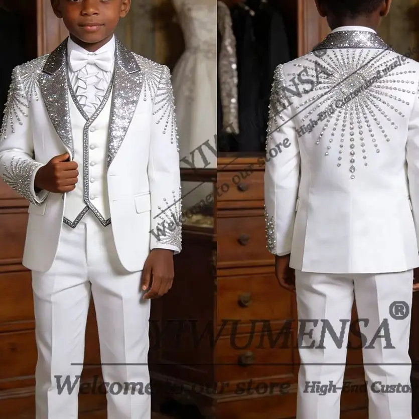 

Glittering Diamond Beading Boy Suits For Wedding Sequins Label Children Tuxedos Customized 3 Piece Sets Children Party Attire
