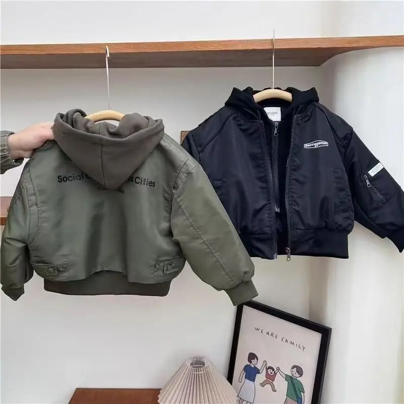 

Boys' Spring and Autumn Coat 2026 New Style Korean Hooded Baseball Jacket Baby Fake Two Spring Children's Tops