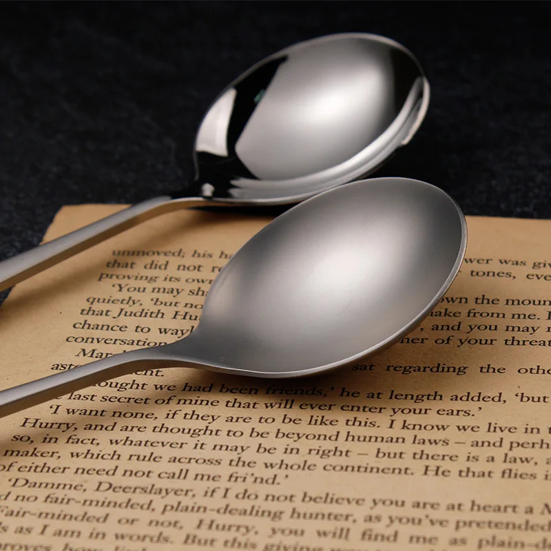 Retro Matte Spoon Household 304 Stainless Steel Silver Spoon Round Head Soup Spoon Dessert Spoon Sanding Tableware Spoon