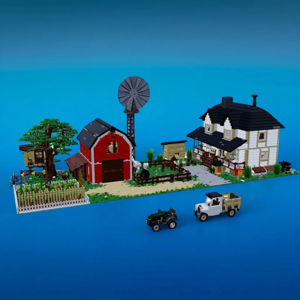 8192pcs MOC City Farm Big Farm Living House Barn Wind Wheel Tree Tractor Transporter Model Building Blocks Architecture DIY 3D