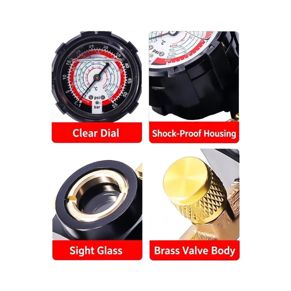 Refrigerant Manifold Gauge For R410A For R32 R22 AC Charging With Regulating Valve Refrigerant Pressure Gauge Air Conditioning
