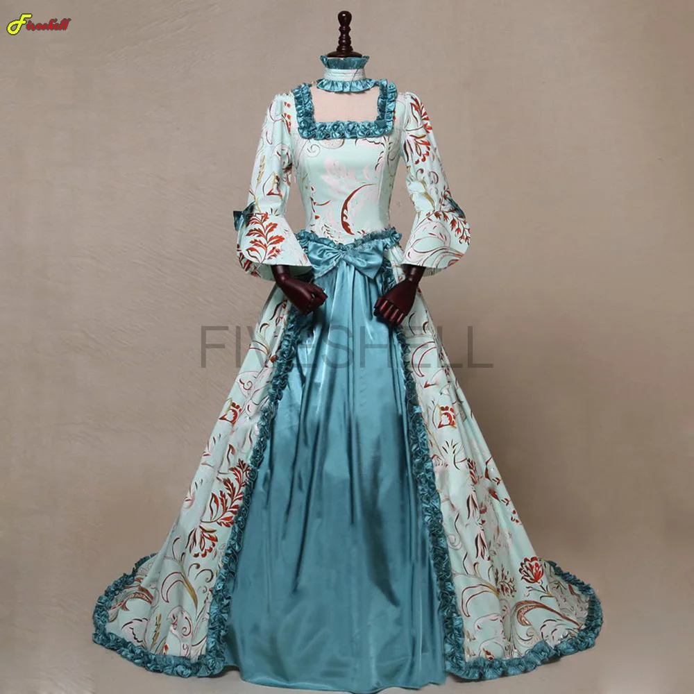 

Medieval Renaissance Princess Queen Costume Robe Gown Dress Victorian Palace Floor Length Cosplay Dresses Halloween For Women