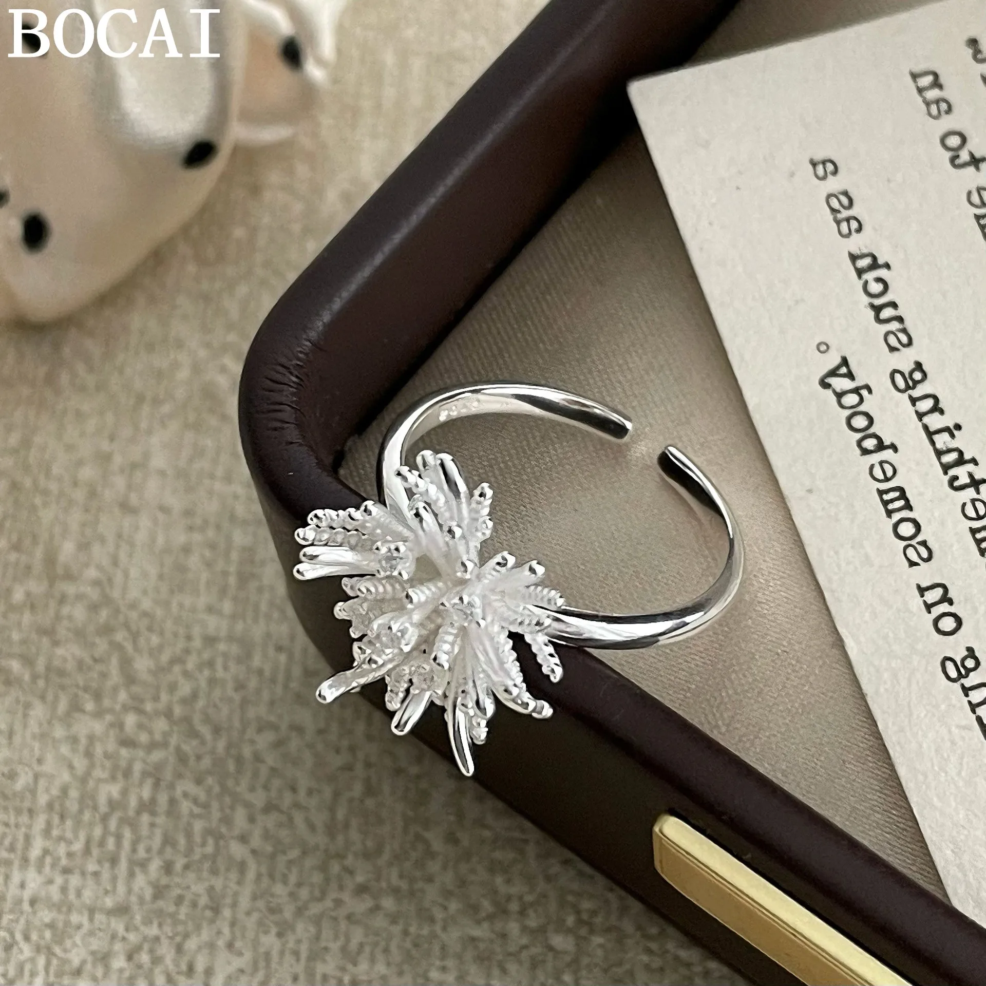 BOCAI S925 Sterling Silver Jewelry Fashionable And Luxurious Flower Engagement Ring Women's Selected Gift