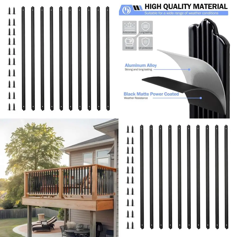 

36 Black Metal Deck Balusters, 25-Pack, Outdoor Stair Railing Spindles with Screws