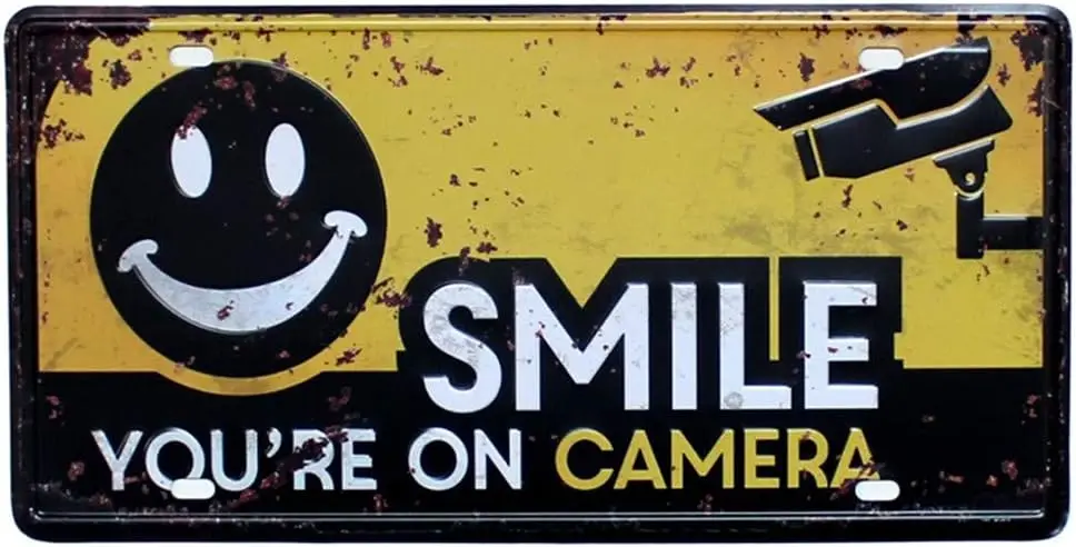 Smile You\'re on Camera Business Store Video Surveillance Sign Retro Tin Poster 12\
