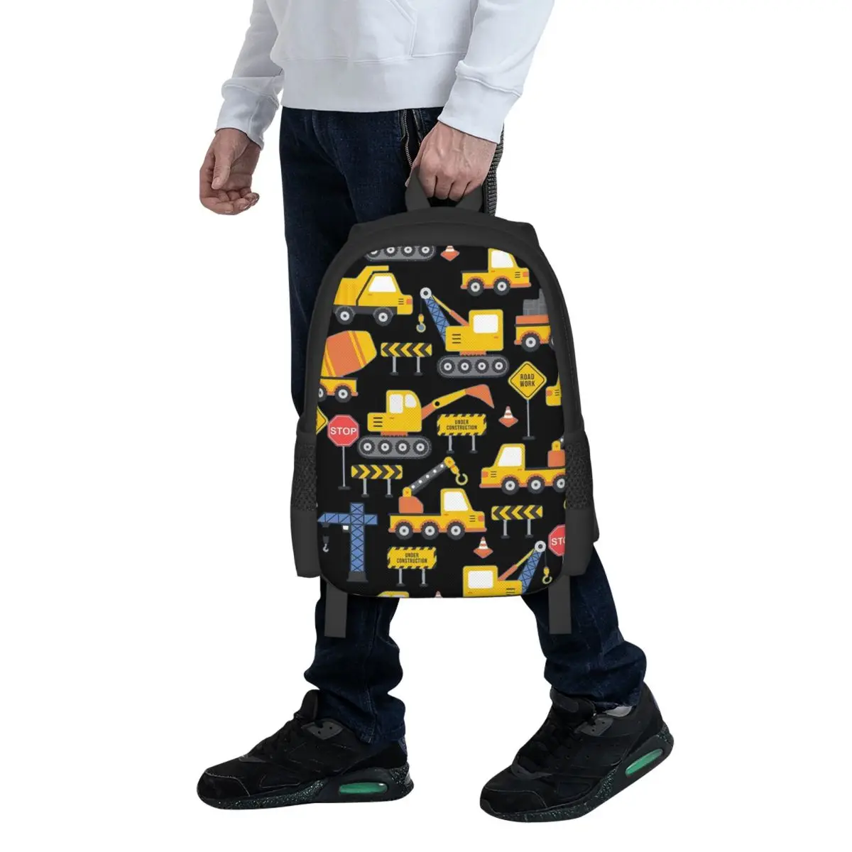 Road Work Under Construction Transportation Pattern Blue Backpack School Bag Hiking Travel Daypack Fashion Bookbag Shoulder Bags