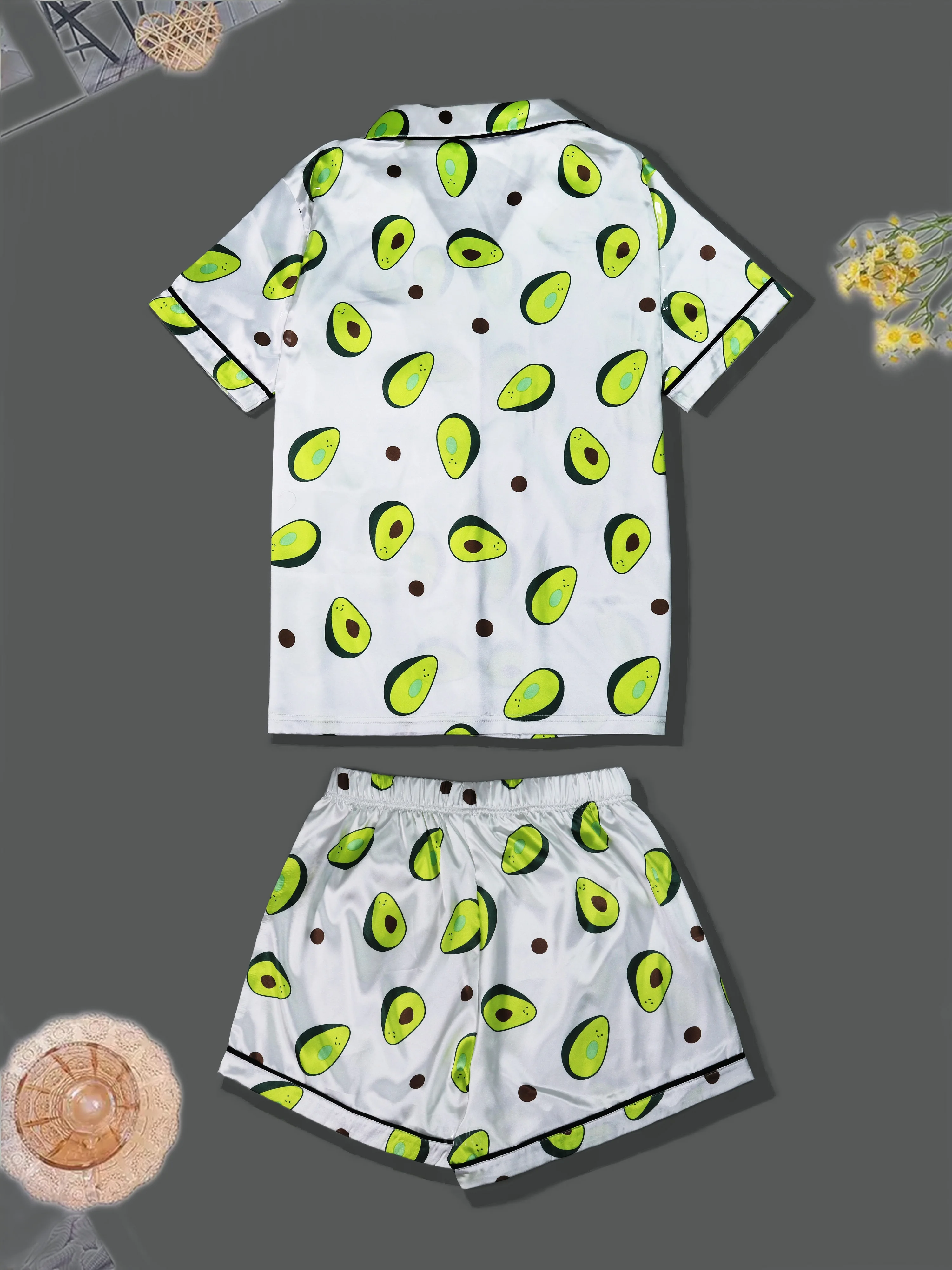 Women's Spring and Summer Suit Home Clothing Series Cute Avocado Multi-Color Pajamas