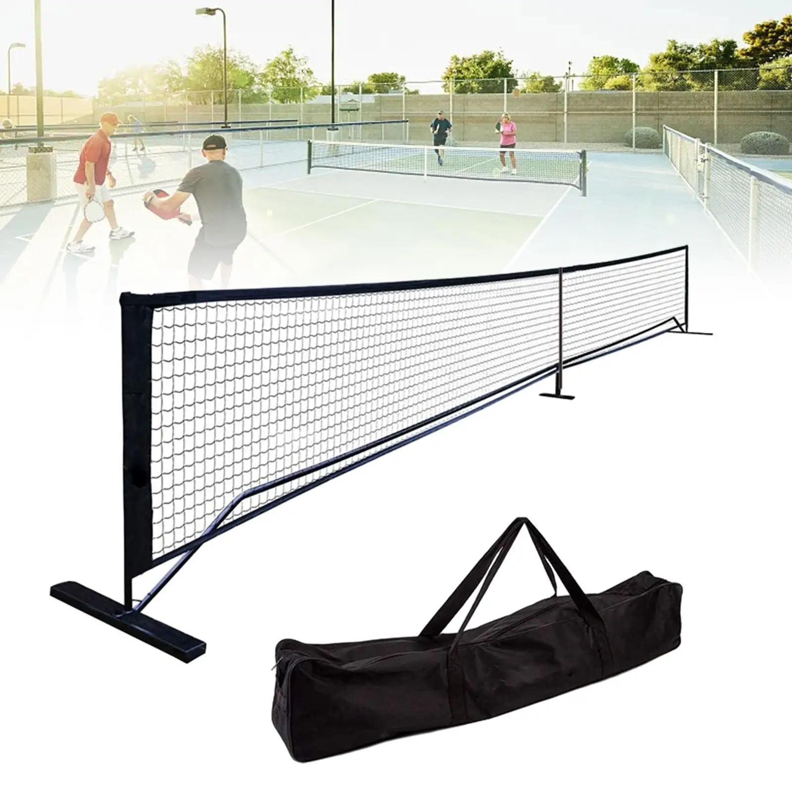 Picleball sistem jaring dengan tas pembawa, alat bantu Game hitam awet untuk pemula 670cm x 91cm bingkai logam dalam dan luar ruangan dengan pengaturan mudah