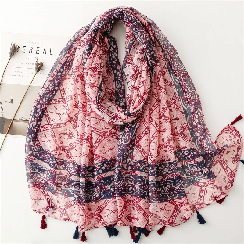 

Bohemian Styles Women Scarf Autumn and Winter Shawl Cotton Linen Feeling Tassel Pashmina Muslim Hijab Wrap Lady Viscose Scarf