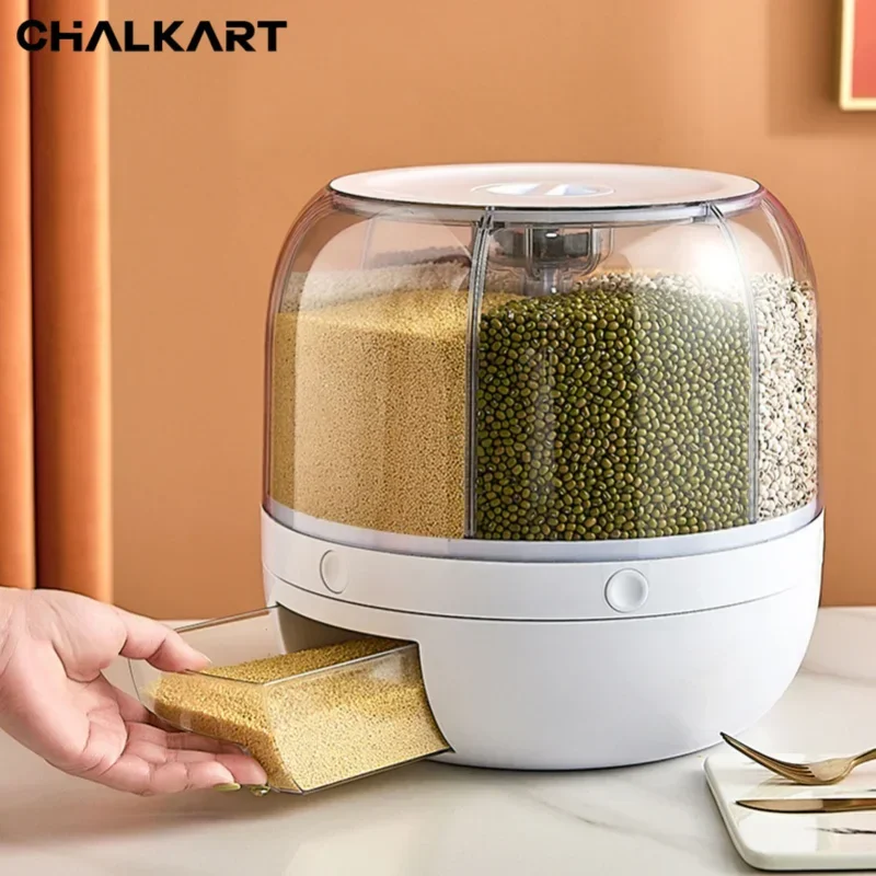 

360° Rotatable Airtight Moisture-Proof Rice Grain Dispenser Container Large Capacity Kitchen Storage Food Storage Containers