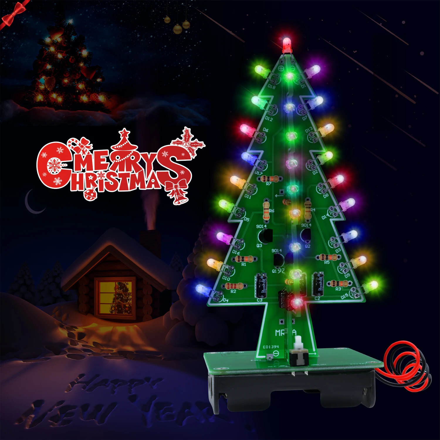 Christmas themed LED 3/7-color flashing Christmas tree DIY kit, electronic welding practice, and assembly of individual parts