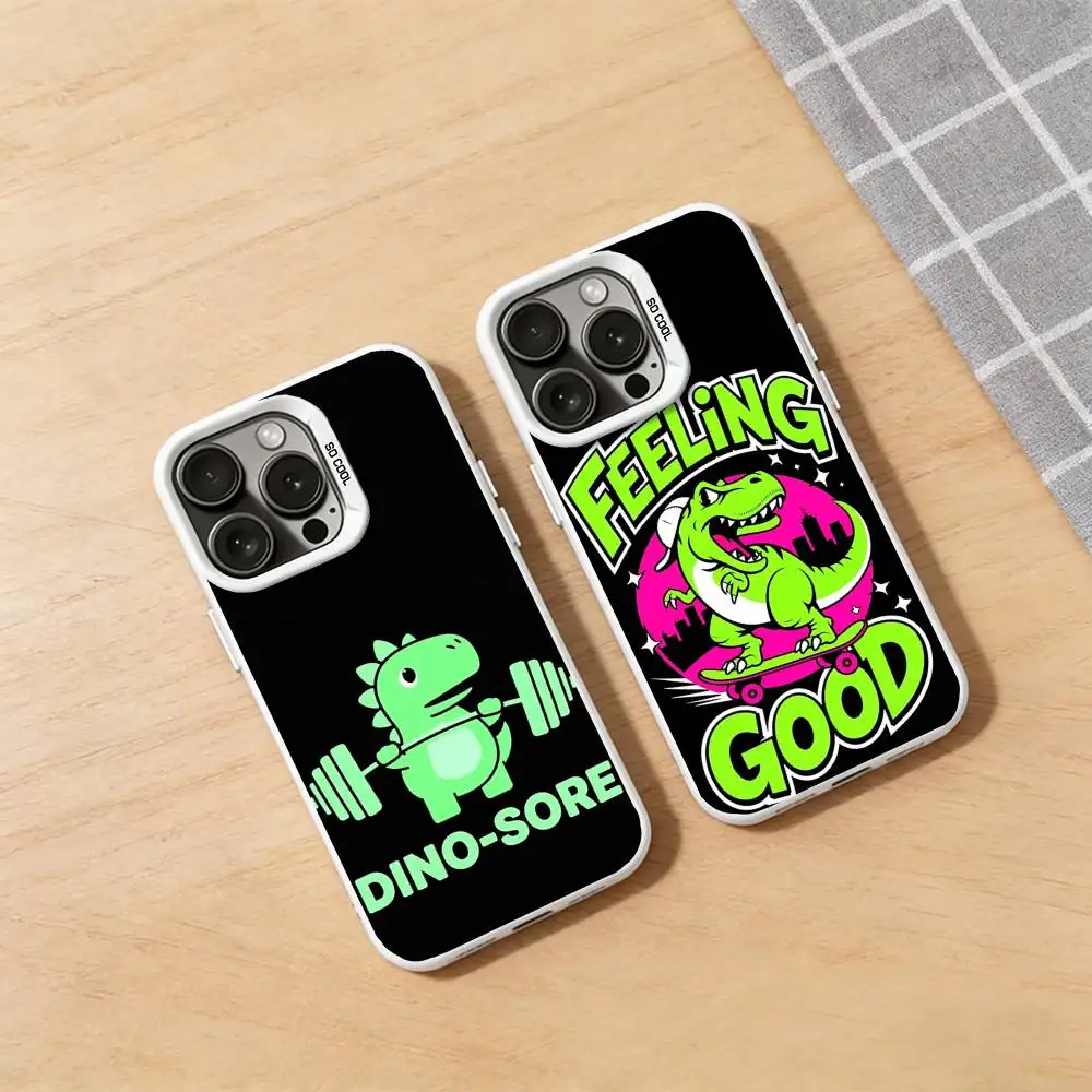 

Retro Gym Dinosaur Phone Case for iPhone 17 16 Pro Plus 15 14 13 Max Mini 12 11 X XS Air Fashion Bumper